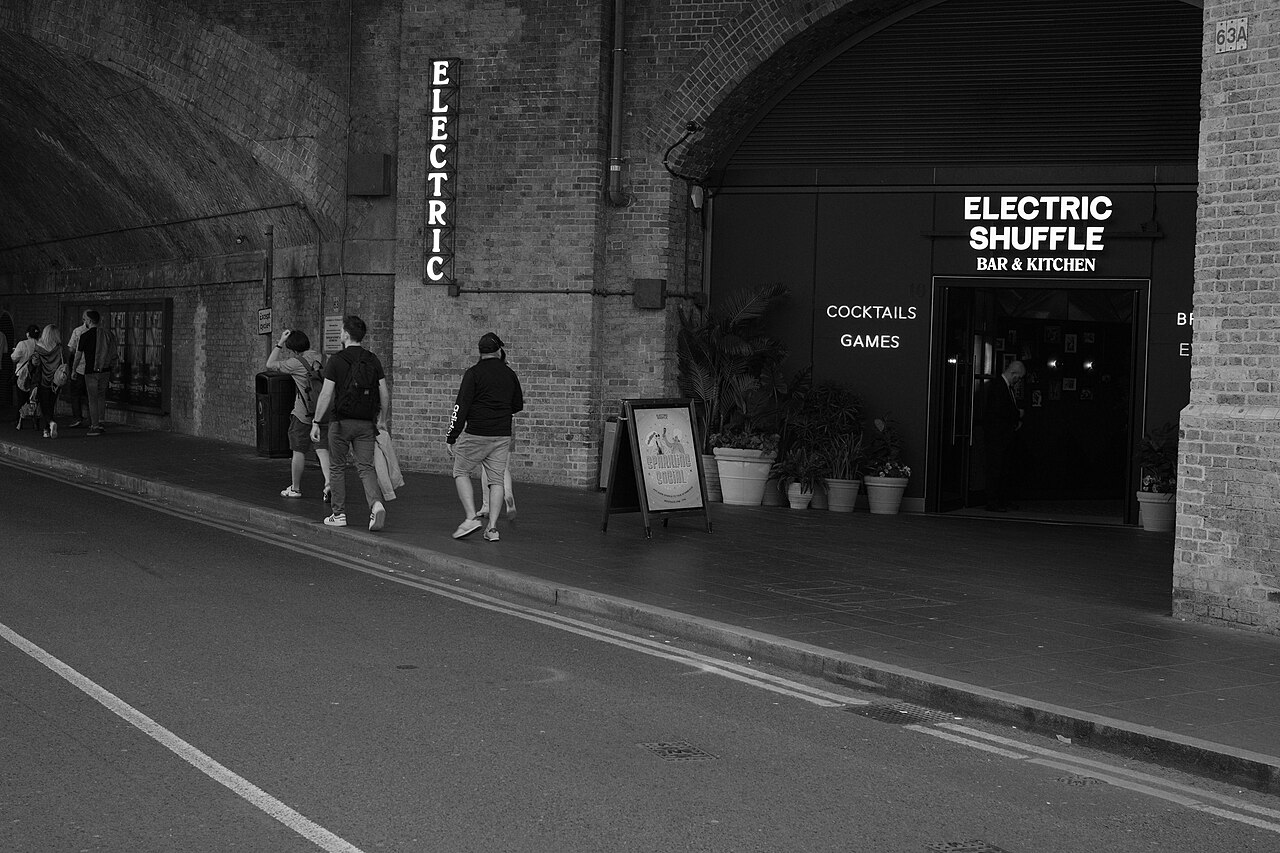 The entrance to Electric Shuffle under the railway arches at London Bridge